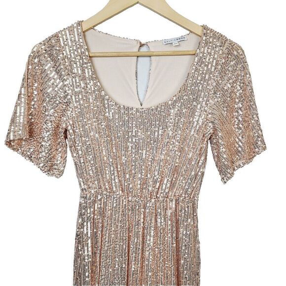 Baltic Born Dress XS Gold Sequin Short Sleeve Elastic Waist Long Maxi Gown - Picture 2 of 10